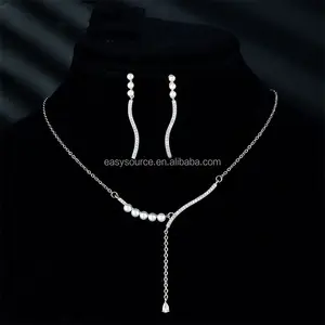 RE6217 AAA + anting CZ, Set perhiasan pengantin zirkonia, kalung anting-anting mewah