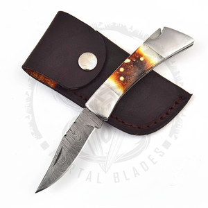 Cuchillo plegable portátil de acero de Damasco, mango de hueso de camello para acampar al aire libre, pesca, caza, cuchillo de bolsillo personalizable OEM - Product Image 1