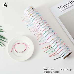 Pulsera de tres perlas de imitación redondas, pulsera con cuentas rosas para mujeres y niñas, regalo de joyería - Product Image 3