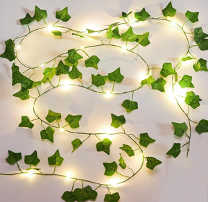 <span class=keywords><strong>Guirlande</strong></span> lumineuse <span class=keywords><strong>LED</strong></span> blanc chaud à piles en fil de cuivre et rotin pour la décoration de table de Noël et de jardin avec couronne de lierre et d'érable - Product Image 1