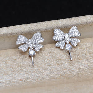 Conjunto de Pendientes de Plata S925 con Colgante de Mariposa y Perla en Horquilla de 9-12 mm, Accesorios DIY 4025 - Pendientes de Moda con Juego de Broches - Product Image 4