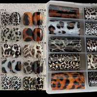 10Grids Stiker Foil Kuku Motif Leopard Pink Coklat, Stiker Transfer Pola Y2K Seksi dan Liar, Slider Dekorasi Manikur