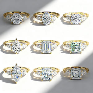 Ensemble de bagues de fiançailles en <span class=keywords><strong>or</strong></span> véritable 9K 10K 14K 18K pour femmes, coupe émeraude coussin, diamant personnalisé, moissanite, trois pierres - Product Image 3