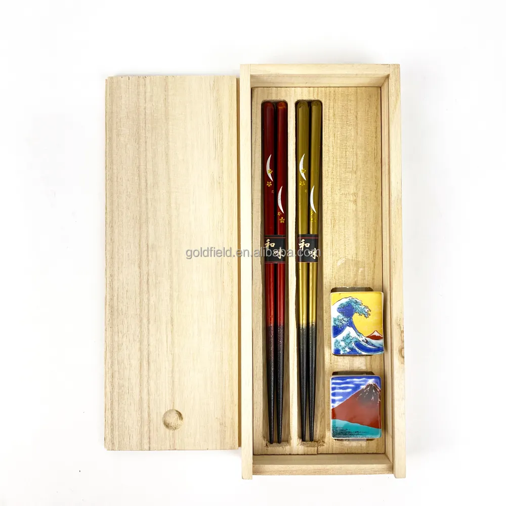 Palillos de madera con patrón de Luna rodante de pintura larga de alta calidad, reposabrazos cuadrados en caja de regalo de madera