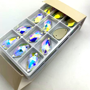 Cristal Austriaco Estándar K9 con Reverso Plano, Forma de Pera, Lágrima, Aurora <span class=keywords><strong>Boreal</strong></span>, Cristal AB para Coser, Pedrería de Cristal para Vestidos - Product Image 3