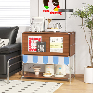 Pet Food <b>Storage</b> Cabinet Wood 2 Tier Anti Tipping Design For Cats Bedroom Living Room - Product Image 2