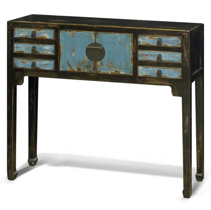 Antieke China Groothandel Meubels Recycle Hout Console Tafel. Zes Lade Twee Deur Living Rood Vitrinekast