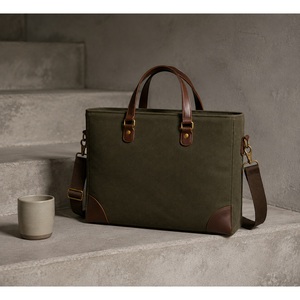 Sac fourre-tout en toile cirée pour homme, sacoche pour ordinateur portable 15 pouces, coins en cuir, sangle amovible, logo personnalisé - Product Image 3