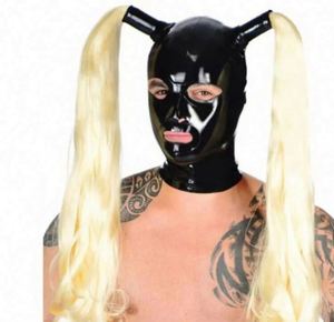 <span class=keywords><strong>Latex</strong></span> Cap Blonde Perruque Golden Braid Caoutchouc Capuche Cosplay Club Costume Adulte Jeu - Product Image 1