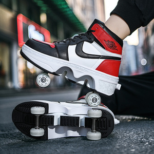 Heely Roller Shoes Black White Red Leather Plastic Wheels Double Row Adjustable Brightness Flashing For Kids Adults Boys Girls - Product Image 2