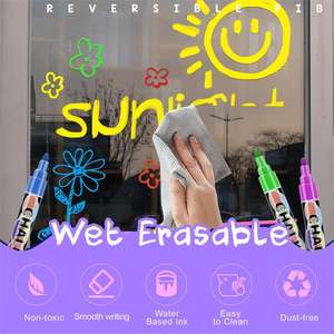 Marcadores de <span class=keywords><strong>tiza</strong></span> <span class=keywords><strong>a</strong></span> granel para reventa Marcador de <span class=keywords><strong>tiza</strong></span> líquida de Punta reversible de 6mm Marcador de vidrio borrable en húmedo - Product Image 6