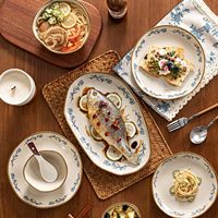 Ensemble de bols et d'assiettes en céramique de style japonais de haute qualité, motif végétal, passe au micro-ondes, utilisation domestique, cadeau de pendaison de crémaillère
