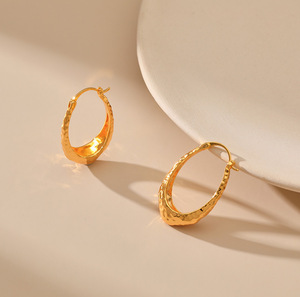 <b>Fashion</b> Jewelry Wholesale Trendy 18K Gold Plated Irregular Teardrop Hammered <b>Hoop</b> <b>Earrings</b> Chunky Metal <b>Earring</b> for Women - Product Image 5