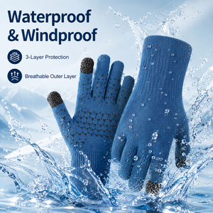 Gants imperméables d'extérieur, compatibles écran tactile, antidérapants, coupe-vent, en tricot bleu pour activités hivernales - Product Image 2
