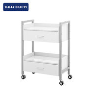 Chariot de rangement mobile blanc pour salon de manucure et de beauté avec 2 tiroirs, étagère ouverte, verrou et roulettes