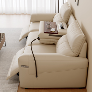 Juego de Sofás Reclinables Eléctricos de 3 Plazas, Tapizado en Cuero <span class=keywords><strong>Gris</strong></span> Claro, Muebles Modernos para Sala de Estar, Precio al por Mayor de Fábrica - Product Image 4