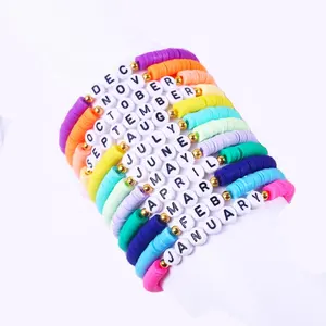 Hot Selling 12 Months Initial Letters Women Bracelet Bohemian Polymer Clay Beads Friendship Bracelet