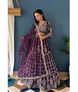 Dernières femmes portent fausse Georgette avec broderie à la mode Séquence travail Wedding Wear Lehenga Choli pour les femmes pas cher prix Lehenga - Product Image 1