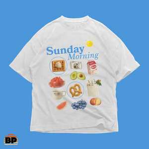 Camiseta Unisex de Algodón Grueso para el Domingo por la Mañana, Corte Holgado, Estilo Casual, Regalo para Amantes de la Comida - Product Image 1