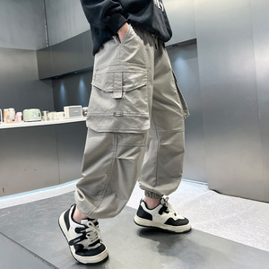 Pantalons <span class=keywords><strong>cargo</strong></span> pour garçons Printemps Automne Pantalons froissés Pantalons larges pour enfants Pantalons longs décontractés - Product Image 4