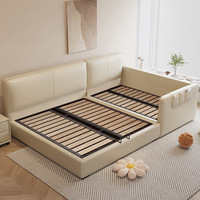 Lit moderne extra-large en cuir véritable, lit en bois adapté aux petits espaces ou chambres à coucher, cadre en bois, double taille