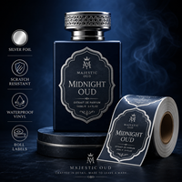 Étiquettes de parfum transparentes personnalisées de luxe, impression de logo sur mesure, autocollants transparents imperméables, étiquettes de bouteille découpées à la forme en rouleau