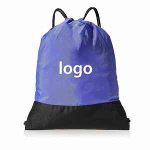 Mochila Promocional de Viaje, Reciclada, Unisex, de Nailon, Bicolor Morado y Negro, de Alta Calidad, con Cordón Ajustable - Product Image 1