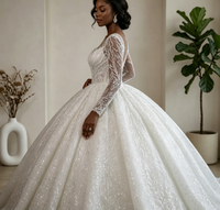 Robe de mariée de luxe en dentelle S2261Y, élégante, à manches longues, ornée de perles et de sequins, style africain, nouvelle collection 2026