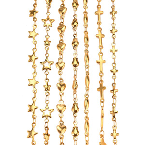 Cadena de Acero Inoxidable con Eslabones en Forma de Corazón, Eje y Cruz, Resistente al Agua, con Acabado PVD en Oro y Plata |   <span class=keywords><strong>Enlace</strong></span> de 5.2*9.8mm, 10 metros por rollo - Product Image 1