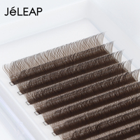 Extensions de cils Jeleap J2DYL1 à tige longue, paquet privé, cils pré-faits en éventail, forme YY, 0,07 mm, couleur marron, cils faciles à poser en éventail