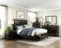 Lit plateforme à bande horizontale décorative, tête de lit à panneaux contrastants, cadre de lit à support incliné pour chambre moderne – Meilleures ventes