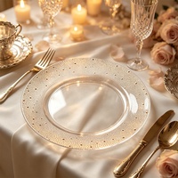 Assiette de présentation décorative en plastique transparent de 13 pouces, bordure dorée, pour mariage, banquet, hôtel, mise en place de table