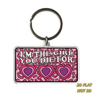 Portachiavi 'I'm the Girl You Die for' con Stampa Leopardata Rosa e Cuori Viola, Accessorio con Frase Audace e Sgargiante <span class=keywords><strong>per</strong></span> Borse, Chiavi, Zaini - Product Image 1