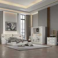 Ensemble de chambre d'hôtel DAVINI Modèle 8808 King Size, lit double moderne de luxe avec miroir, finition beige brillante, rangement intégré - Vente en gros à prix abordable
