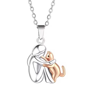 Collana in Acciaio Inossidabile con Cane che Abbraccia una Donna, Regalo Carino per Lei e Lui, Gioiello per Amanti <span class=keywords><strong>degli</strong></span> <span class=keywords><strong>Animali</strong></span> - Product Image 3