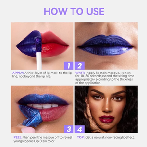 Hochwertiger veganer Peel-Off-Lippen fleck 9 Farben Benutzer definiertes Logo Wasserdichtes, langlebiges Filmgel Flüssiger Lip gloss in One-Lip Liner - Product Image 6