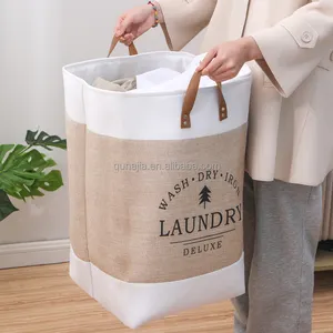 Quần áo có thể giặt Hamper linen vải bẩn quần áo lưu trữ giỏ với da xử lý phòng tắm có thể gập lại giặt giỏ - Product Image 1
