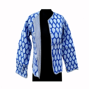 Veste courte d'hiver pour femme en coton réversible bleu imprimé indien, meilleur prix - Product Image 2