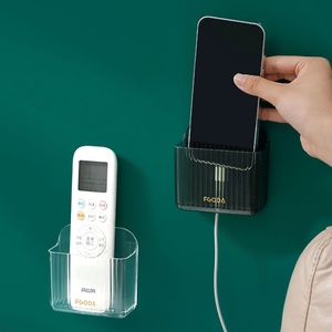 Plastic Wall Mount Multipurpose Phone Holder Universal <b>Storage</b> <b>Box</b> Remote Control Stand Charging Rack with Hook - Product Image 5