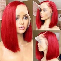 Europe et états-unis avant la perruque de simulation de dentelle Bob cheveux courts rouge vif perruque de soie synthétique haute température fabriquée à la machine