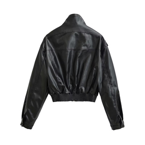 ZATRHMBM 2025 automne/<span class=keywords><strong>hiver</strong></span> nouvelle mode féminine Style européen et américain Faux cuir col montant pilote <span class=keywords><strong>veste</strong></span> en cuir <span class=keywords><strong>courte</strong></span> - Product Image 2