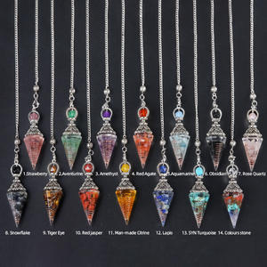Vente en gros pendule en cristal d'argent antique-pendentif pyramide hexagonale en résine de pierre semi-précieuse multicolore - Product Image 3