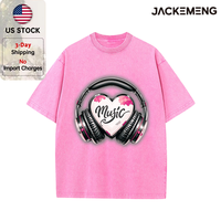 T-shirt Oversize Rétro Streetwear à Motif Cœur et Casque Audio, Manches Courtes Hip Hop, Vente en Gros depuis Entrepôt Local USA