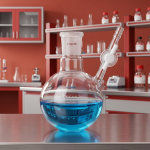 MAYALAB 250ml Flacon à col long en verre borosilicate transparent avec robinet latéral et joint conique standard Modèle MrB25FS Garantie 1 an - Product Image 1
