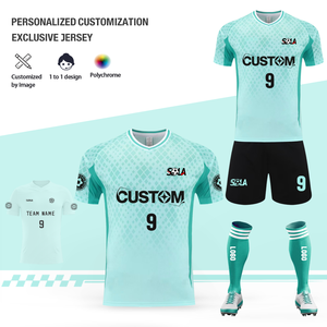 定制男式全足球服套装升华聚酯足球服和短裤OEM男女通用足球服供应商团队套件 - Product Image 1