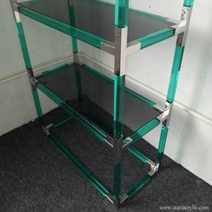 Estantería de Acrílico Verde y Acero Inoxidable Dorado de Fábrica Stari, Librería de Lucite - Product Image 5