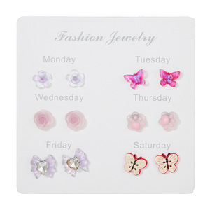 Fashion Jewelry Stud Earrings Set Flower <b>Bow</b> Heart Fruit Resin Weekly <b>Gift</b> for Women - Product Image 5