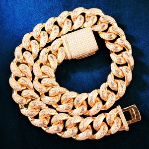 Collana da uomo in ottone con catena cubana a maglie larghe 20 mm con motivo a occhio di serpente, micro pavé di zirconi, accessorio da collo per rapper - Product Image 1