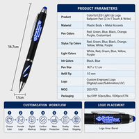 Stylos à bille LED promotionnels personnalisés avec logo, 2-en-1, écran tactile, pour une prise en main lumineuse, cadeau d'affaires, vente en gros