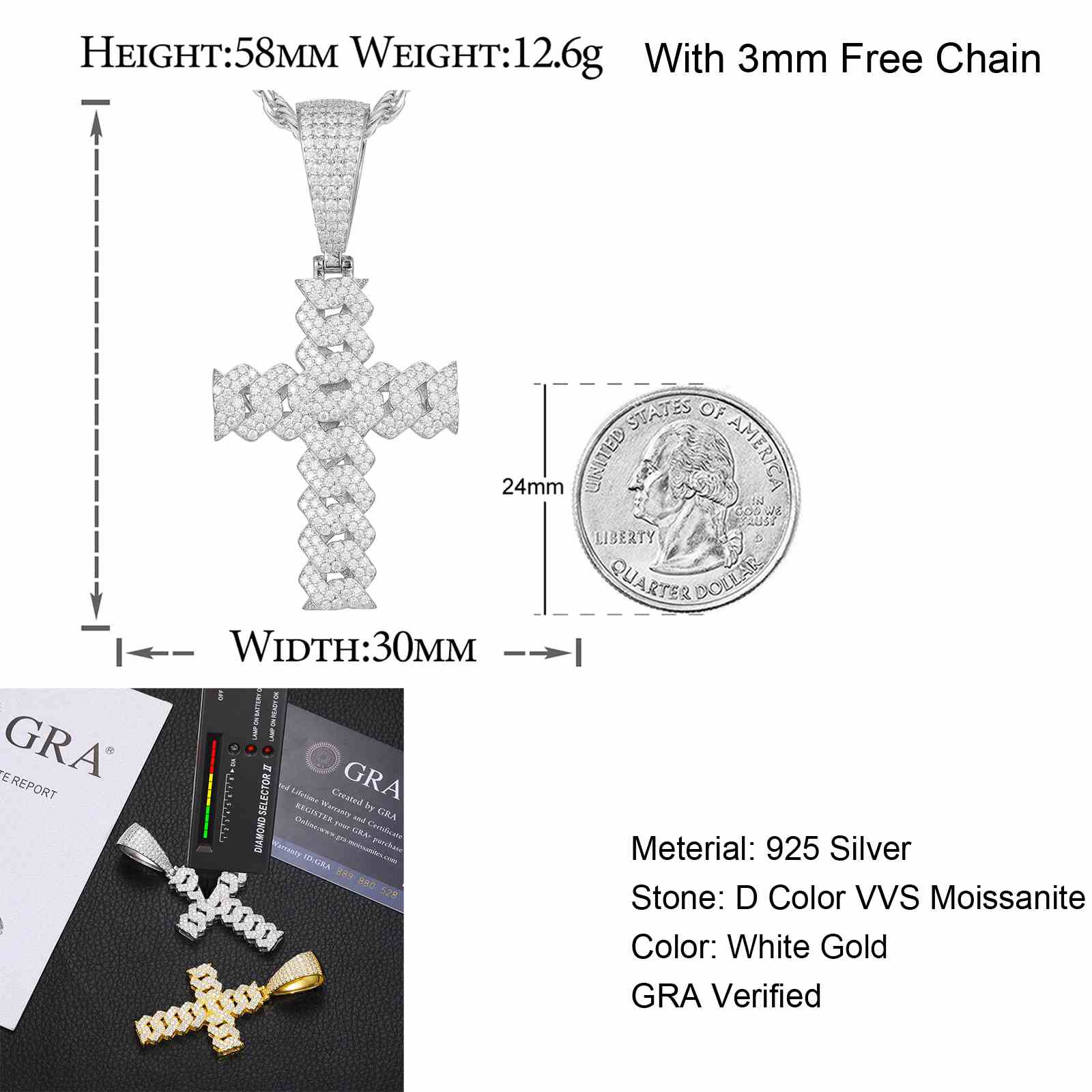Cuban Cross-White Gold